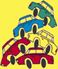 bunte Autos gestapelt