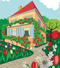 Haus, Blumen, Garten