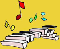 Klaviertasten, bunte Noten