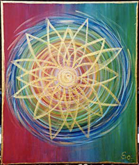 Mandala, gold-grün-bunt