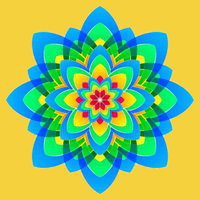 Mandala, blau, grün, rot, gelb