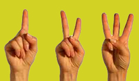 3 Hände zeigen 1, 3, 3 Finger