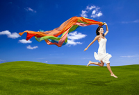 Frau, Tuch, Freude, springt