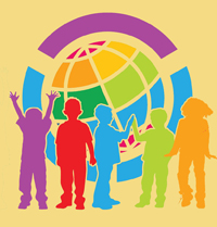 Kinder, bunt, vor Erdball