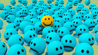 smiley gelb unter vielen in blau