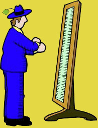 Mann, blauer Anzug, vor Spiegel